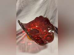 2 Vintage L.E. Smith Moon & Stars Amberina Red compote dishes
