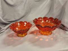 2 Vintage L.E. Smith Moon & Stars Amberina Red bowls