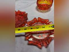 4 pcs Vintage L.E. Smith Moon & Stars Amberina Red: 3 ashtrays & 1 basket