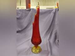 Vintage L.E. Smith Moon & Stars Amberina Red swung vase & compote