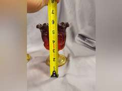 Vintage L.E. Smith Moon & Stars Amberina Red swung vase & compote