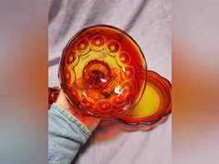 Vintage L.E. Smith Moon & Stars Amberina Red covered cheese dish & covered butter dish
