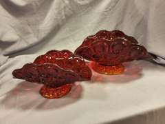 2 Vintage L.E. Smith Moon & Stars Amberina Red compote dishes