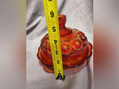 Vintage L.E. Smith Moon & Stars Amberina Red covered cheese dish & covered butter dish