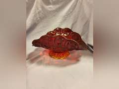 2 Vintage L.E. Smith Moon & Stars Amberina Red compote dishes
