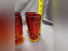 6 Vintage L.E. Smith Moon & Stars Amberina Red large ice tea glasses