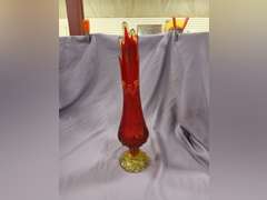 Vintage L.E. Smith Moon & Stars Amberina Red swung vase & compote