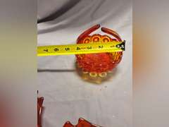 4 pcs Vintage L.E. Smith Moon & Stars Amberina Red: 3 ashtrays & 1 basket