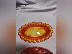 Vintage L.E. Smith Moon & Stars Amberina Red covered cheese dish & covered butter dish