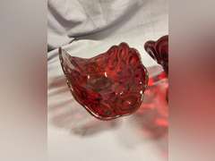 2 Vintage L.E. Smith Moon & Stars Amberina Red compote dishes