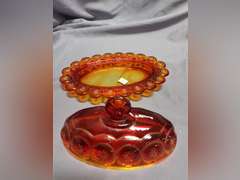 Vintage L.E. Smith Moon & Stars Amberina Red covered cheese dish & covered butter dish