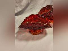 2 Vintage L.E. Smith Moon & Stars Amberina Red compote dishes