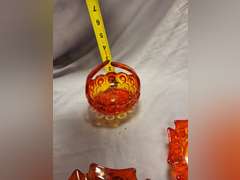 4 pcs Vintage L.E. Smith Moon & Stars Amberina Red: 3 ashtrays & 1 basket
