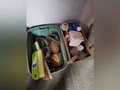 2 boxes of trowels, sponges & other tools & items SEE PICS