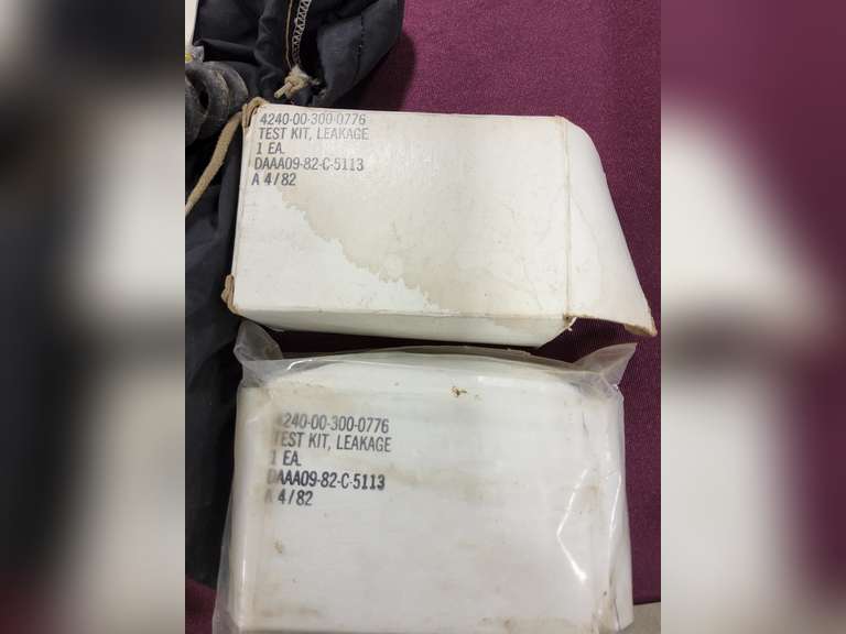 Group misc: gas masks, protective suit, test kits & other SEE PICS