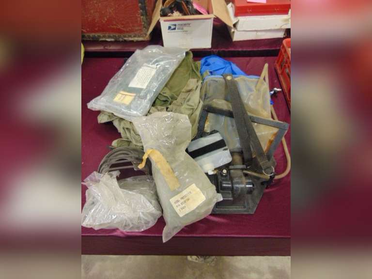 Group misc: bags, parts, protective trousers & hood, & other SEE PICS