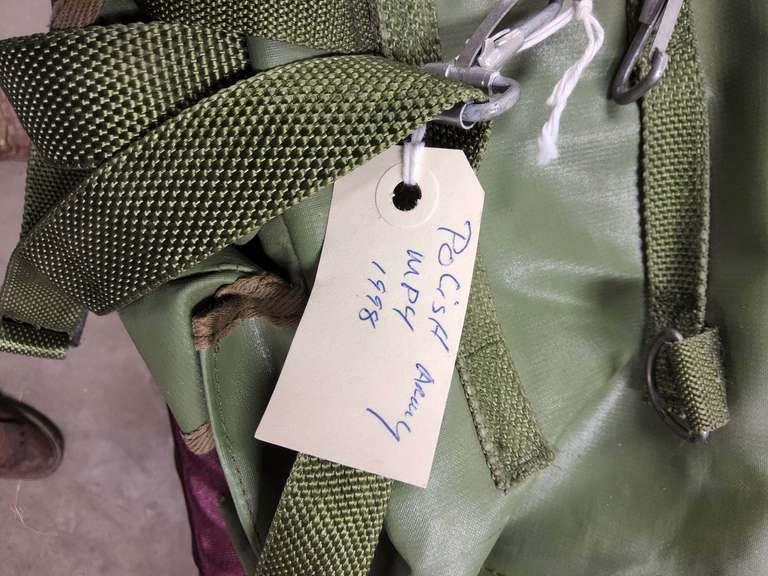 5 empy gas mask bags (some have contents, no masks) -- US, Polish, Korean, Swiss & other