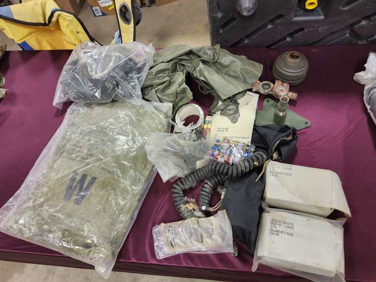 Group misc: gas masks, protective suit, test kits & other SEE PICS