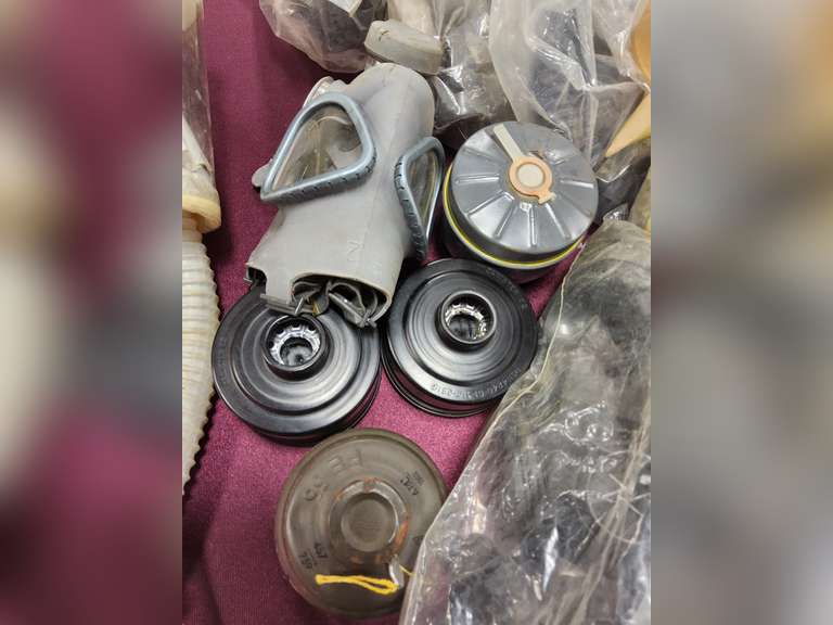 Group misc: gas mask parts, filters, masks, hoses & other SEE PICS