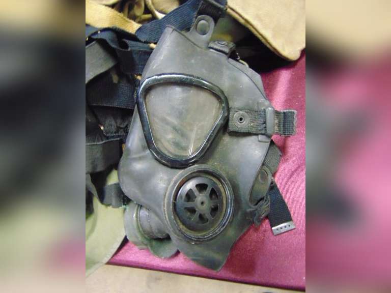 Group of various gas masks, bags & other items SEE PICS