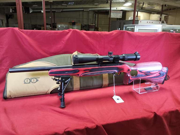 Ruger Mod: 1022 custom, 22LR, semi rifle, Ser#: 113-56206, green mountain target brl, fajen applejack thumb hole stock, custom set trigger, Simmons 4-12x40 target scope, active 8 bipod, soft case, 98%