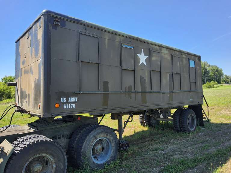 DOES NOT HAVE TO BE OUT THE DAY OF REMOVAL, MAKE AN APPOINTMENT FOR REMOVAL, IT WILL HAVE TO BE EMPTIED FIRST. 1961 Spencer Safford Loadcraft Inc. Mod: M146, 22.5ft s.a. Military semi trailer, dbl rear doors, side door, Vin# 61176, has 10 windows, (CONTENTS NOT INCLUDED/ TRUCK NOT INCLUDED/ TRAILER ONLY)