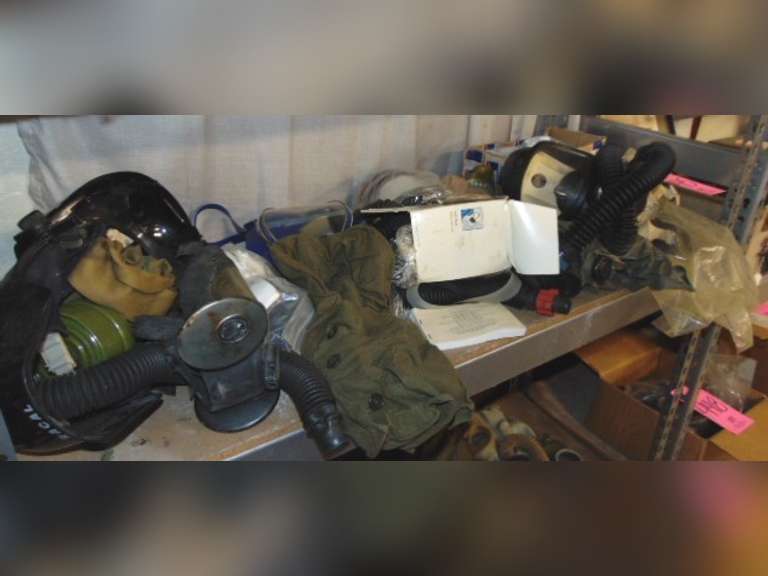 Group of various gas masks & parts (may not be complete) SEE PICS