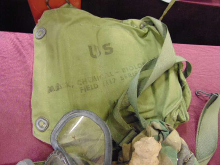 Antique gas mask, parts, bag & others SEE PICS