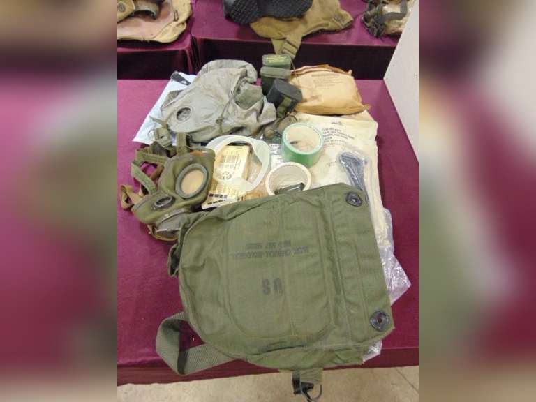 Group of Gas mask parts, mask, protective hoods & other SEE PICS