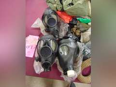 Group misc: gas masks, protective suit & other items SEE PICS