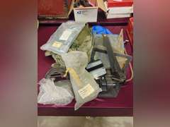 Group misc: bags, parts, protective trousers & hood, & other SEE PICS