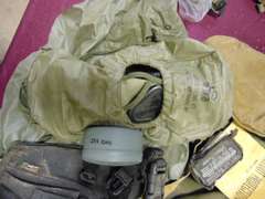 Group of various gas masks, bags & other items SEE PICS