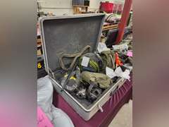 Case with misc: gas masks, hoses, ear protection & other SEE PICS