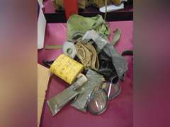 Antique gas mask, parts, bag & others SEE PICS