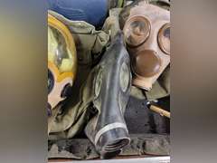 Case with misc: gas masks, hoses, ear protection & other SEE PICS