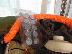 Group misc: various gas masks, measuring tape reel, filters & other items SEE PICS