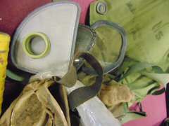 Antique gas mask, parts, bag & others SEE PICS