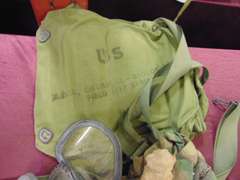 Antique gas mask, parts, bag & others SEE PICS