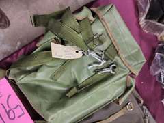 5 empy gas mask bags (some have contents, no masks) -- US, Polish, Korean, Swiss & other