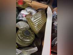 Box of various filters for gas masks SEE PICS