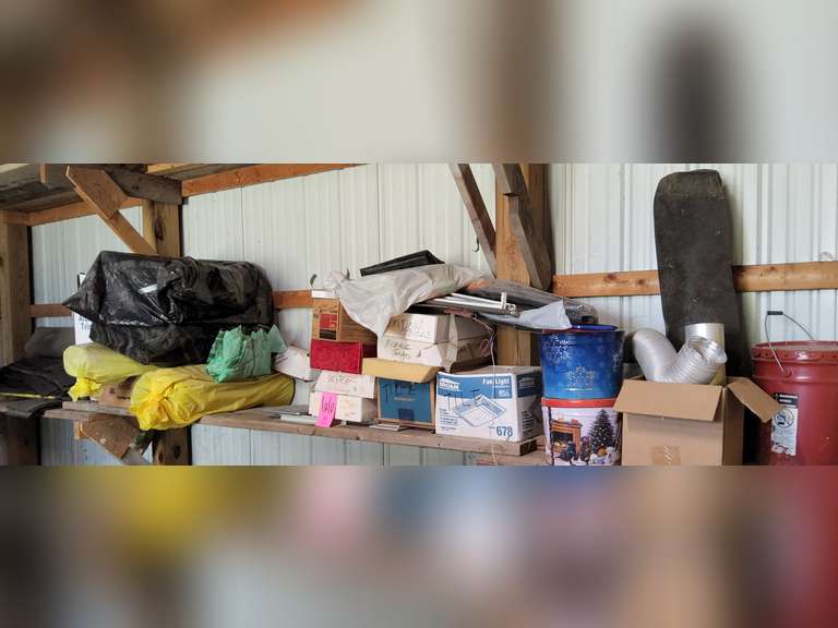 LARGE group misc: blower motors (bring ladder), tile, roof shingles, pvc alum trim coil, rugs, plastic film & other