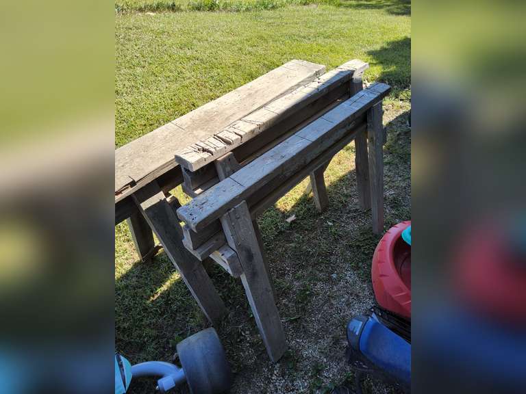 3 wood saw horses