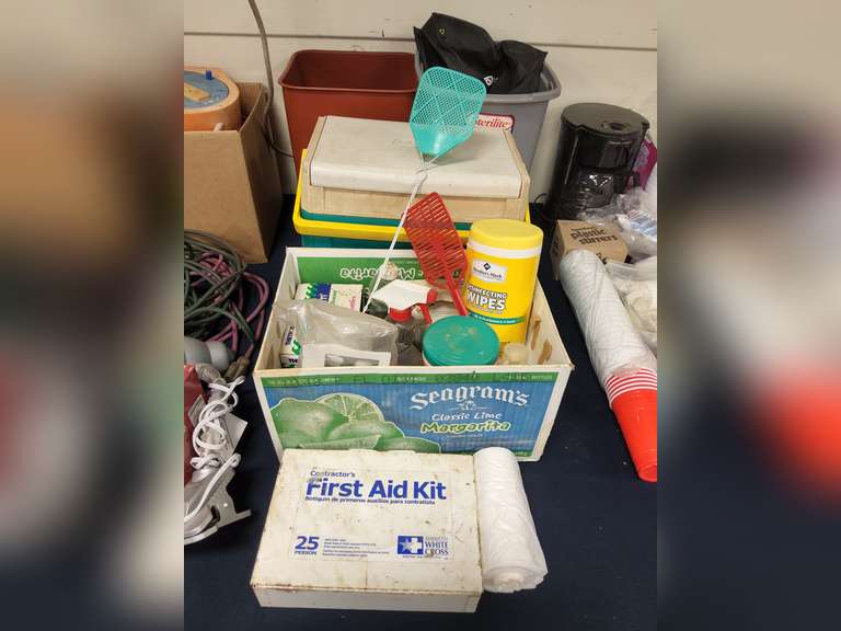 First aid kit, cooler, trash cans. & other