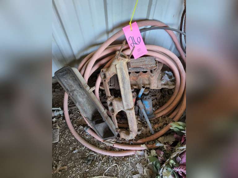Group misc: scrap metal, bottle jacks, hose & other SEE PICS