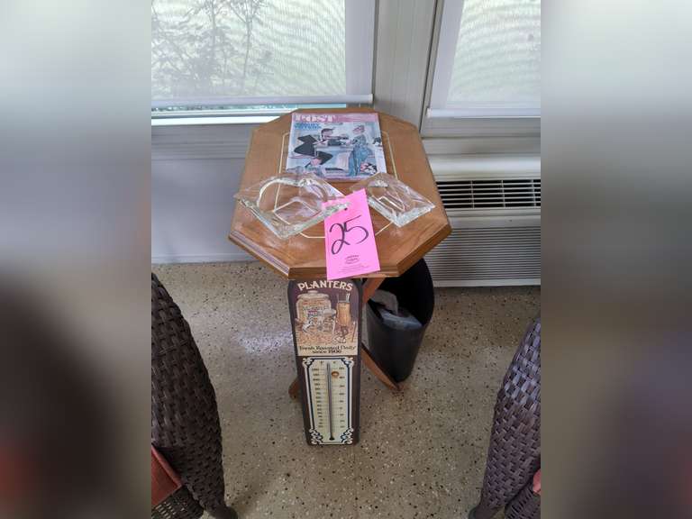 TV tray, ash trays, thermometer & other