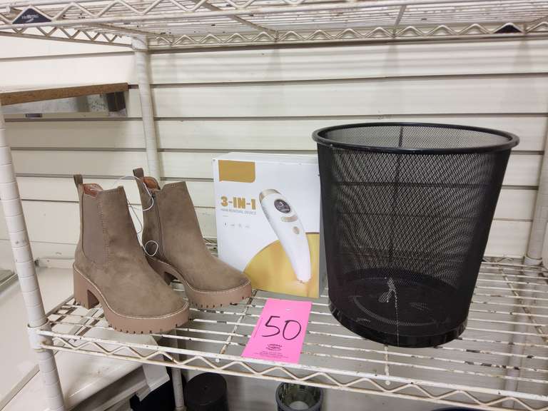 NEW pair of women's size 7 boots with memory foam, 3-in-1 hair removal device & trash can