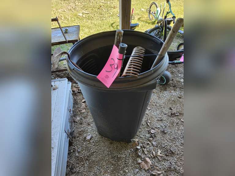 Barrel of yard tools (may need new handles)