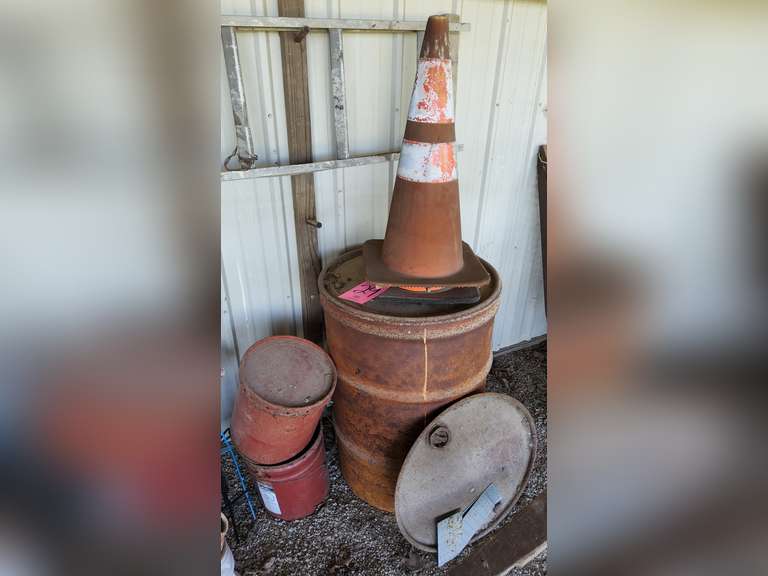 Metal barrel, cones