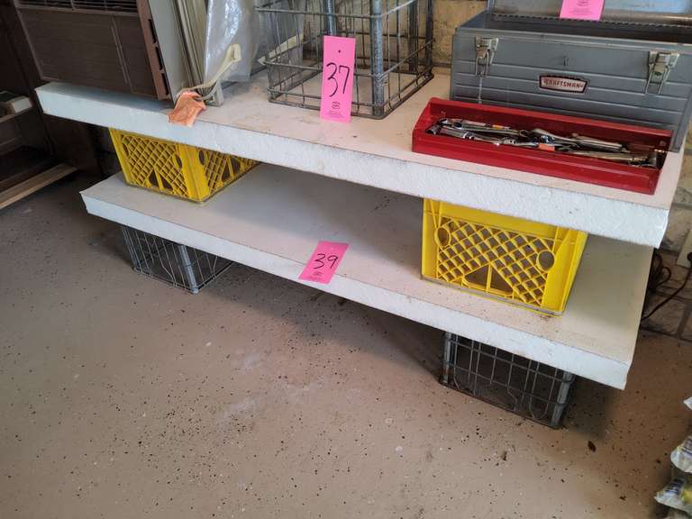 2 metal milk crates, 2 plastic milk crates, 2 pcs of foam