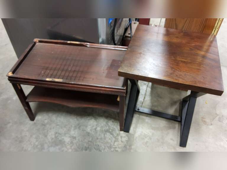 Wood side table approx 18" x 18" x 23" & other small wood table